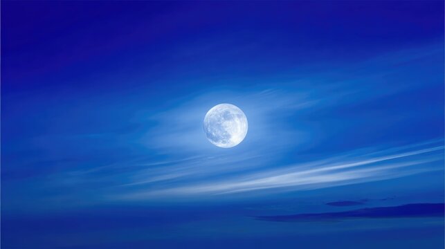 Perfectly Sharp Super Moon Centered in Navy Blue Gradient Sky with Detailed Lunar Surface