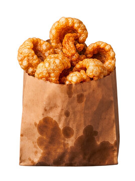 Crispy fried pork rinds in paper bag snacks kap moo thai snack