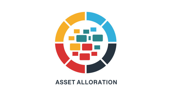 Asset allocation financial infographic with circular segments and abstract block elements.