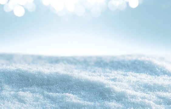 Close-up of sparkling snowdrifts against a blurred, bright, bokeh background