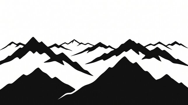 Black silhouette mountain range landscape vector illustration with black mountai