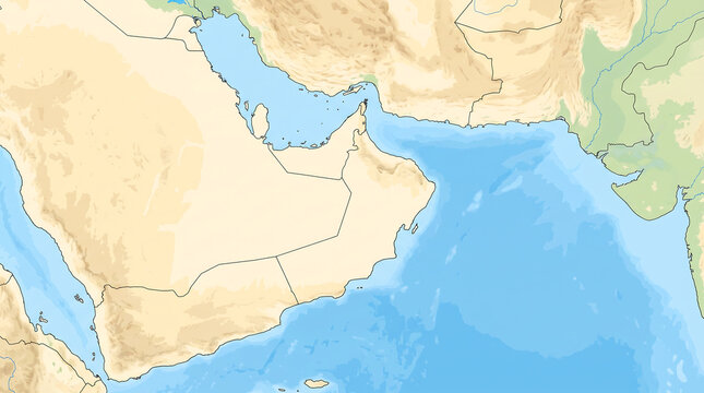 Topographical and political map of the Arabian Peninsula, Persian Gulf, and surrounding Middle Eastern countries.