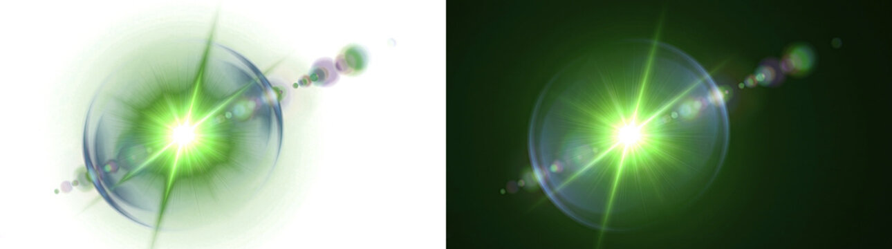 Green lens flare light effect with anamorphic ring glow illustration, png overlay on transparent background