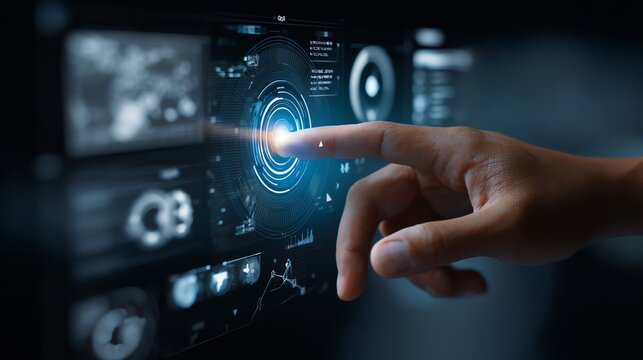Futuristic interface interaction with a finger.