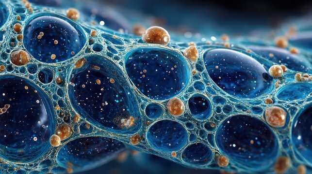 Abstract Macro View of Bubbles and Droplets with Microscopic Particles.