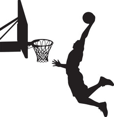 Basketball player slam dunk silhouette vector illustration on isolated background. © Masud