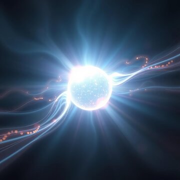 Ethereal light emanating from a glowing orb, surrounded by swirling lines, innovation, abstract