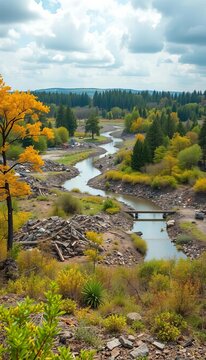 Landfill transformed into a park with wildlife habitat, circular economy., nature