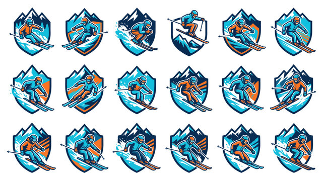 Skiing Mountain Sports Icons Winter Action and Adventure Set