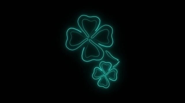 Glowing neon blue clover symbols on black background