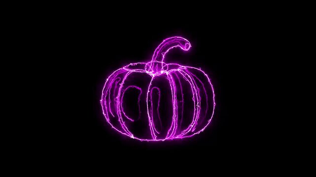 Glowing pink pumpkin illustration on black background