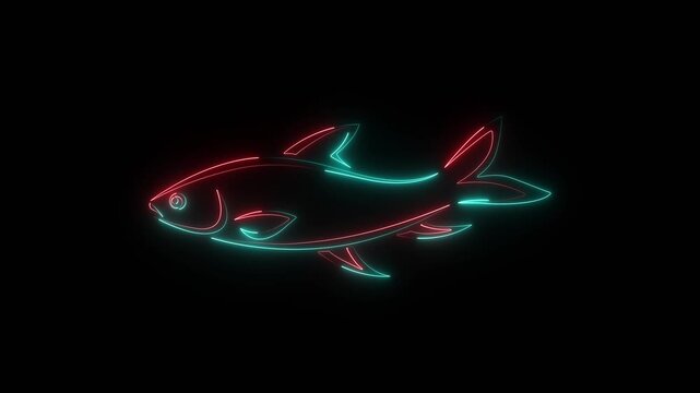 Neon glowing fish outline on dark background