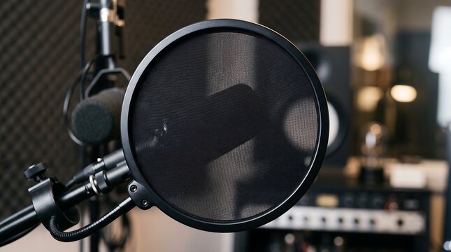 Professional studio microphone with pop filter setup