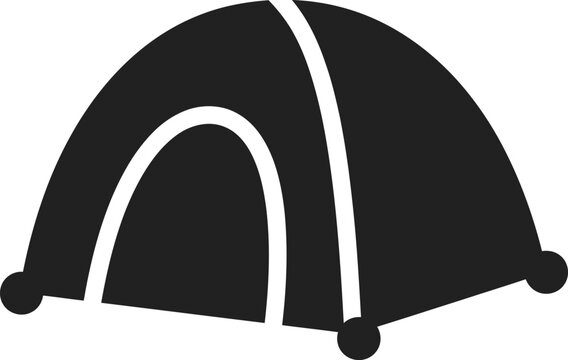 Black dome tent icon isolated on white background with outdoors