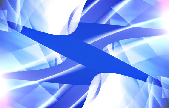 abstract blue and white digital background with flowing geometric ribbons translucent layered shapes glowing light effects and dynamic curves creating a clean futuristic composition for modern