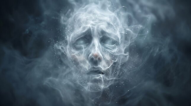 Ethereal spirit face forming in swirling mystical vapor