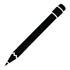 Naklejka premium Pencil silhouette vector icon isolated on white background. Minimalist black wooden pencil with eraser icon for education, school supplies, writing, office stationery, and user interface design.