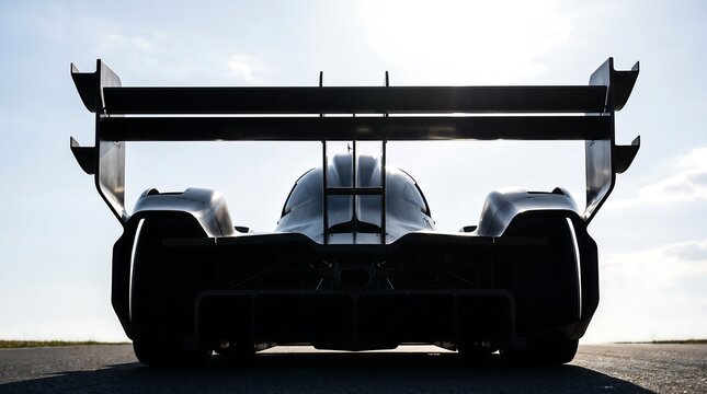 Silhouette of high performance prototype race car on asphalt