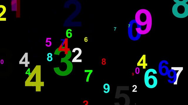 Colorful digital numbers motion graphics with plain black background