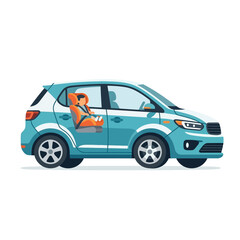 Naklejka premium Flat Vector Illustration of a Car with Child Safety Seat