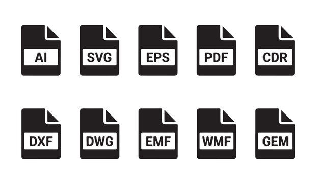 Professional set of graphic design and engineering file format icons for technical software projects.