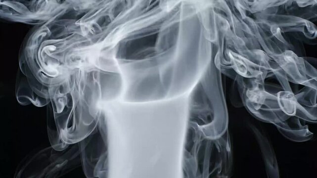 White Smoke Plume Explosion Expanding Upward on Black Background