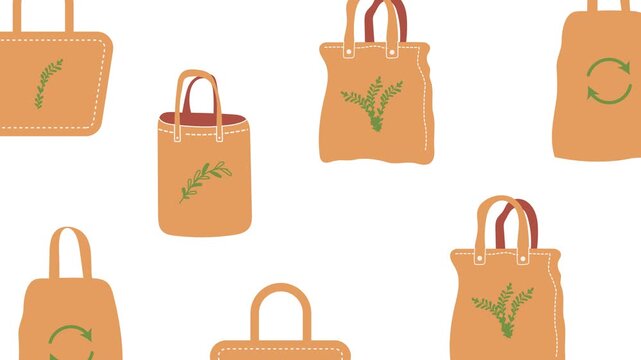 2d animation icon background of a Reusable tote bag for shopping, cotton fabric bag, no plastic lifestyle, zero waste concept, 4k alpha channel