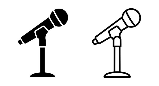 Microphone with stand silhouette on a white background two variations