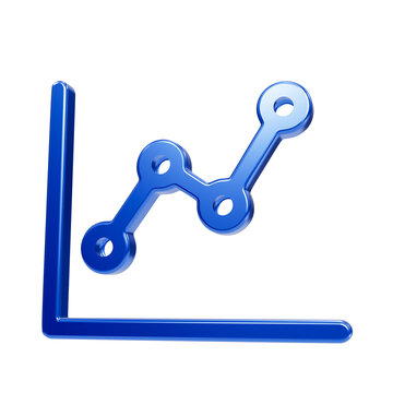 Glossy blue 3d line graph with circular nodes on an axis, isolated on a black background, for financial growth, and data analysis visuals