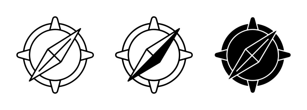 Compass Icons Set, Navigation Tools, Directional Symbols, Travel and Adventure Graphics, Vector Illustrations