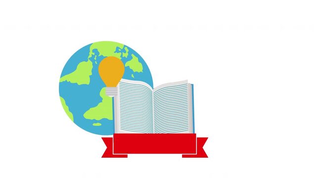 Educational Globe and Open Book Illustration with Light Bulb for Learning, Knowledge and Global Ideas