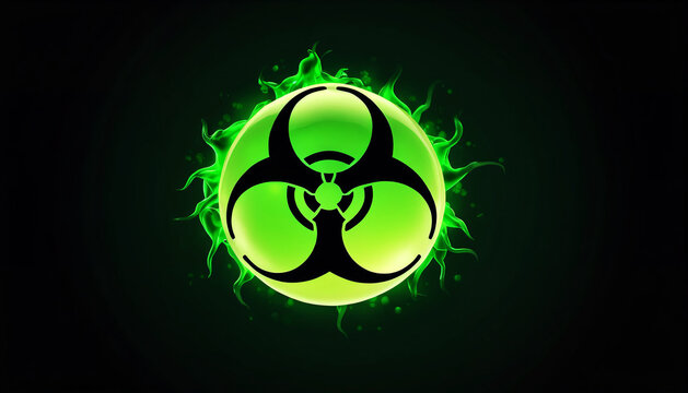 Glowing biohazard symbol on green background