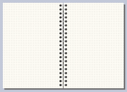 Ivory cross grid notebook page shows fine crosshatched squares, side wire binding, and wide landscape format on white background. Suitable for schoolwork, planning, stationery layouts, notes and