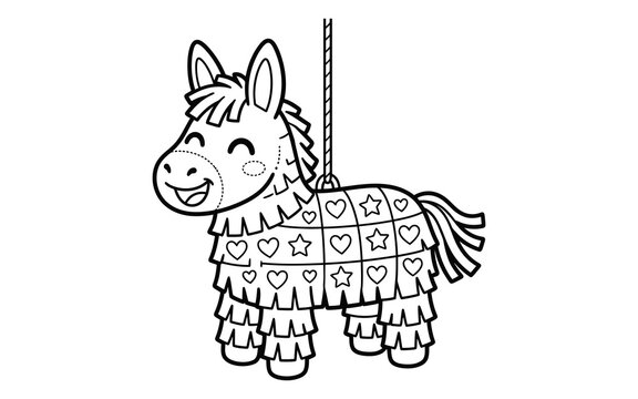 Cute donkey pinata for birthday party celebration isolated on a plain white background illustration