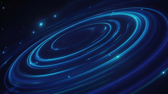 Abstract futuristic blue light trails forming a glowing swirl or spiral galaxy in deep outer space
