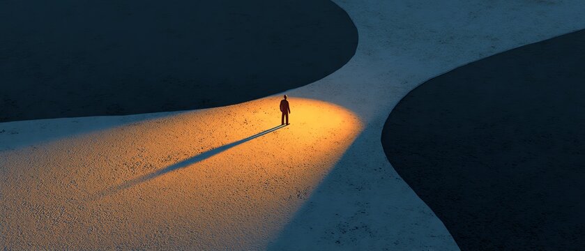 A solitary figure illuminated by light.