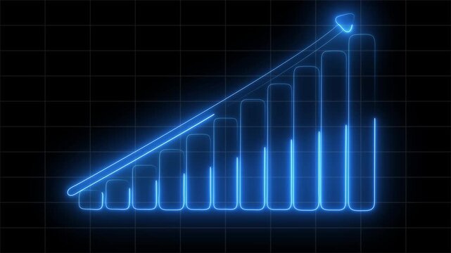 neon abstract business graph chart icon inimation arrow rising up Analyzing with