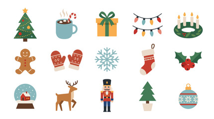 Fototapeta premium Flat Design Christmas and Winter Holiday Icons Collection - Festive Seasonal Elements Set