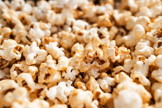 close up of freshly popped popcorn kernels as a crunchy snack