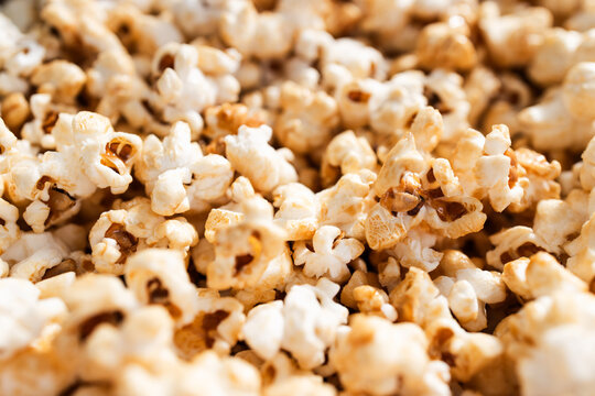 close up of freshly popped popcorn kernels as a crunchy snack