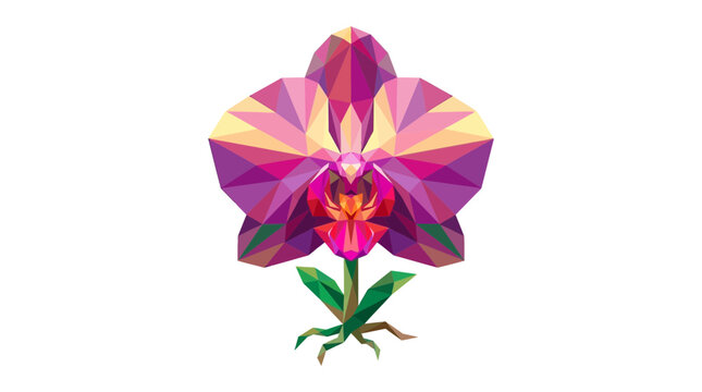 Low Poly Geometric Orchid Flower Illustration