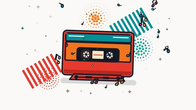 Retro 80s Cassette Tape Logo Vector Illustration