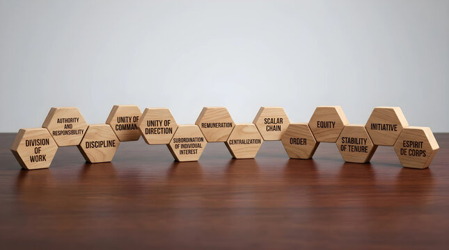 Circular Hexagon Wooden Block Ring Representing Core Business Competencies and Leadership
