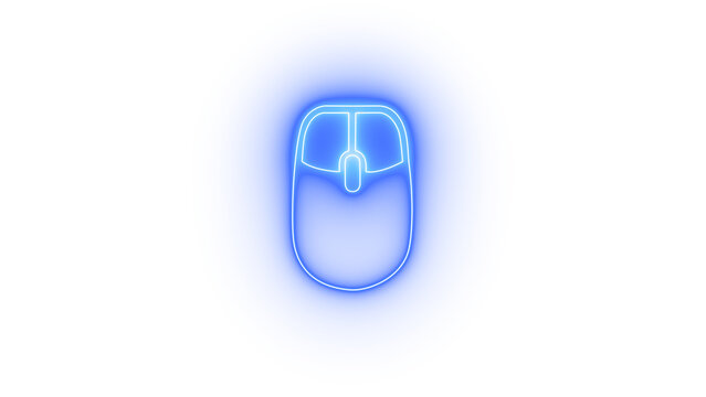 Colorful neon icon of a classic computer mouse showing a simple wireless scroll wheel design for pc gaming and office work isolated on transparent background
