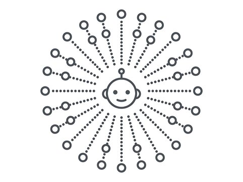 Smiley face connected to network of circles with dotted lines