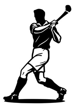 Black silhouette of athlete swinging baseball bat in dynamic pose. Bold vector artwork symbolizing sports, motion, and athletic performance in minimalist style.