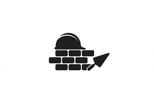 Bricklayer hard hat trowel high resolution picture