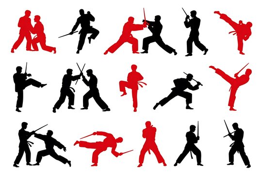 Karate black red figures fighting high resolution picture