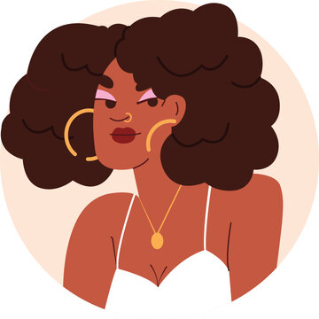 Illustration of a beautiful young woman with curly hair isolated on transparent background