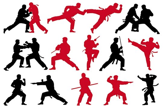 Karate fighters dynamic poses black high resolution picture